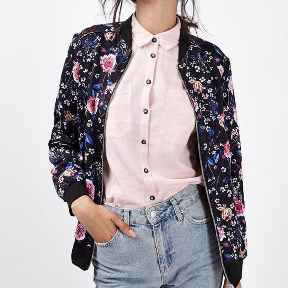 NWOT Topshop Floral Bomber Jacket - Picture 3 of 8